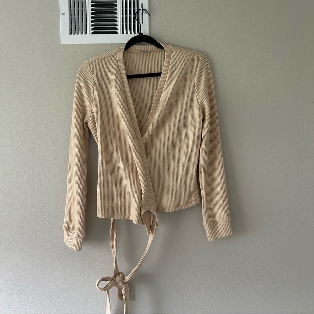 BLANK Waffle Knit, Beige Wrap Top, Size Medium